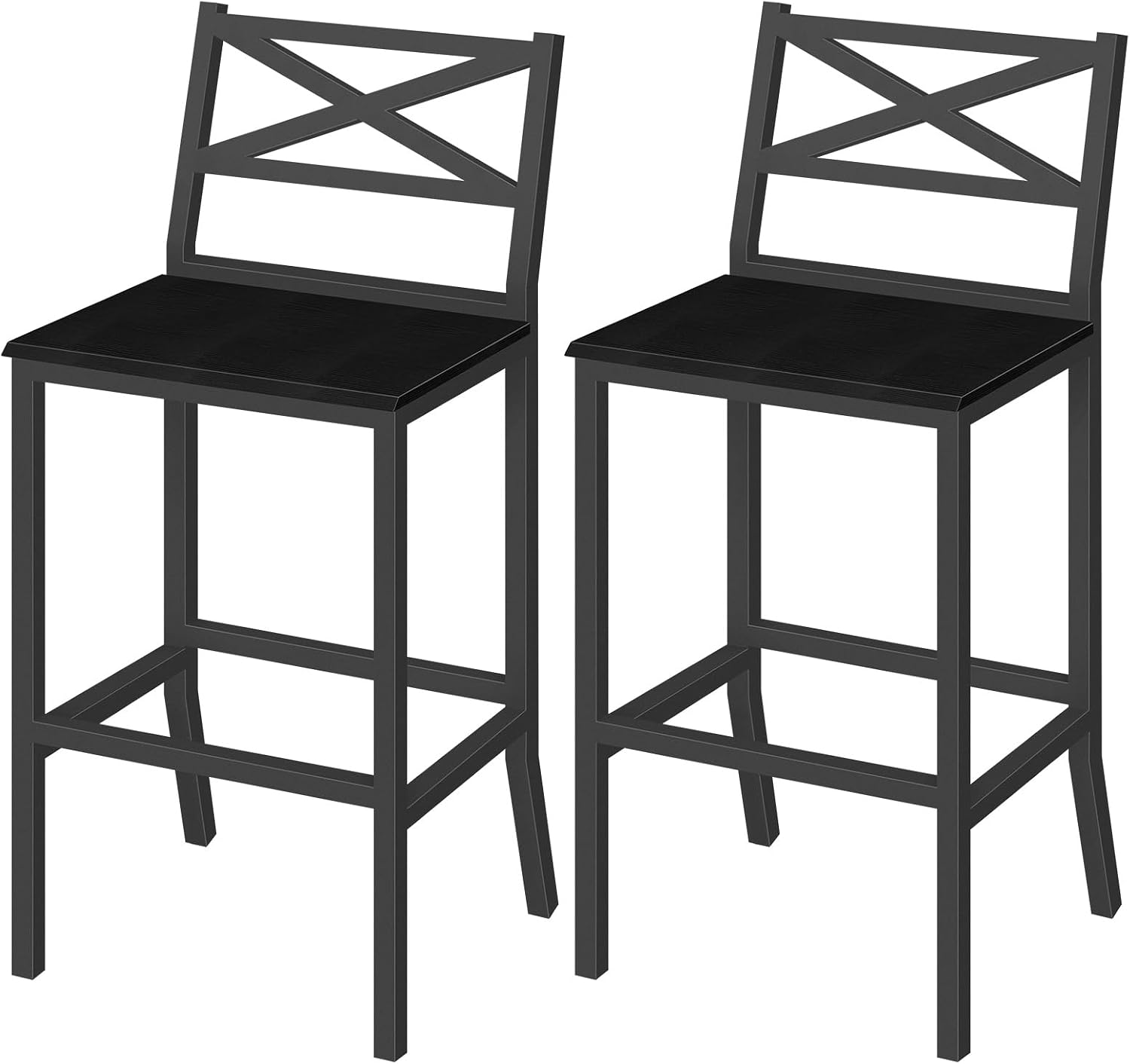 Home Bar Stools - เก้าอี้บาร์, ชุดเก้าอี้บาร์ 2 ตัวพร้อมพนักพิงและที่วางเท้า, เก้าอี้บาร์สูง 26