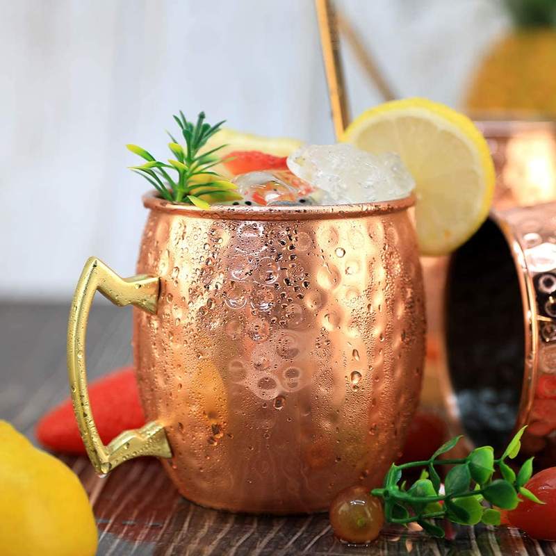 Mule Copper Mug - แก้วมัลติฟังก์ชั่นสแตนเลสสตีลเคลือบทองแดงลายตอก สำหรับไวน์ เบียร์ กาแฟ บาร์ รอมฎอน