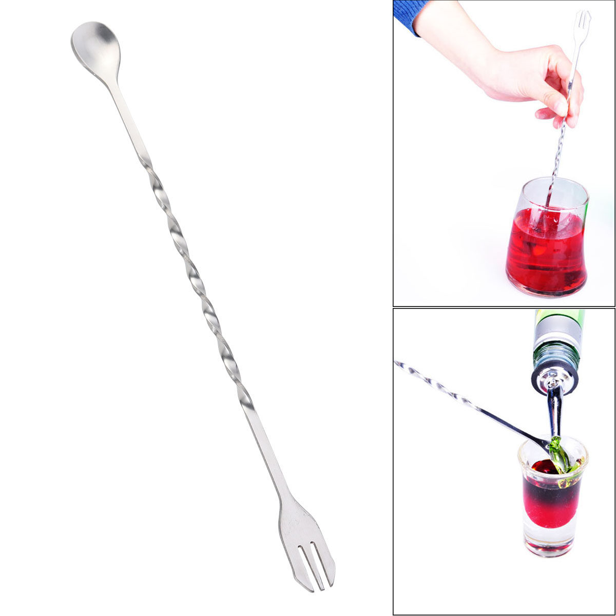 Bar Spoon Twisted - ช้อนสแตนเลสแบบบิดเกลียว ตะเกียบผสม ไม้คนเครื่องดื่ม 26 ซม. อุปกรณ์คนค็อกเทล