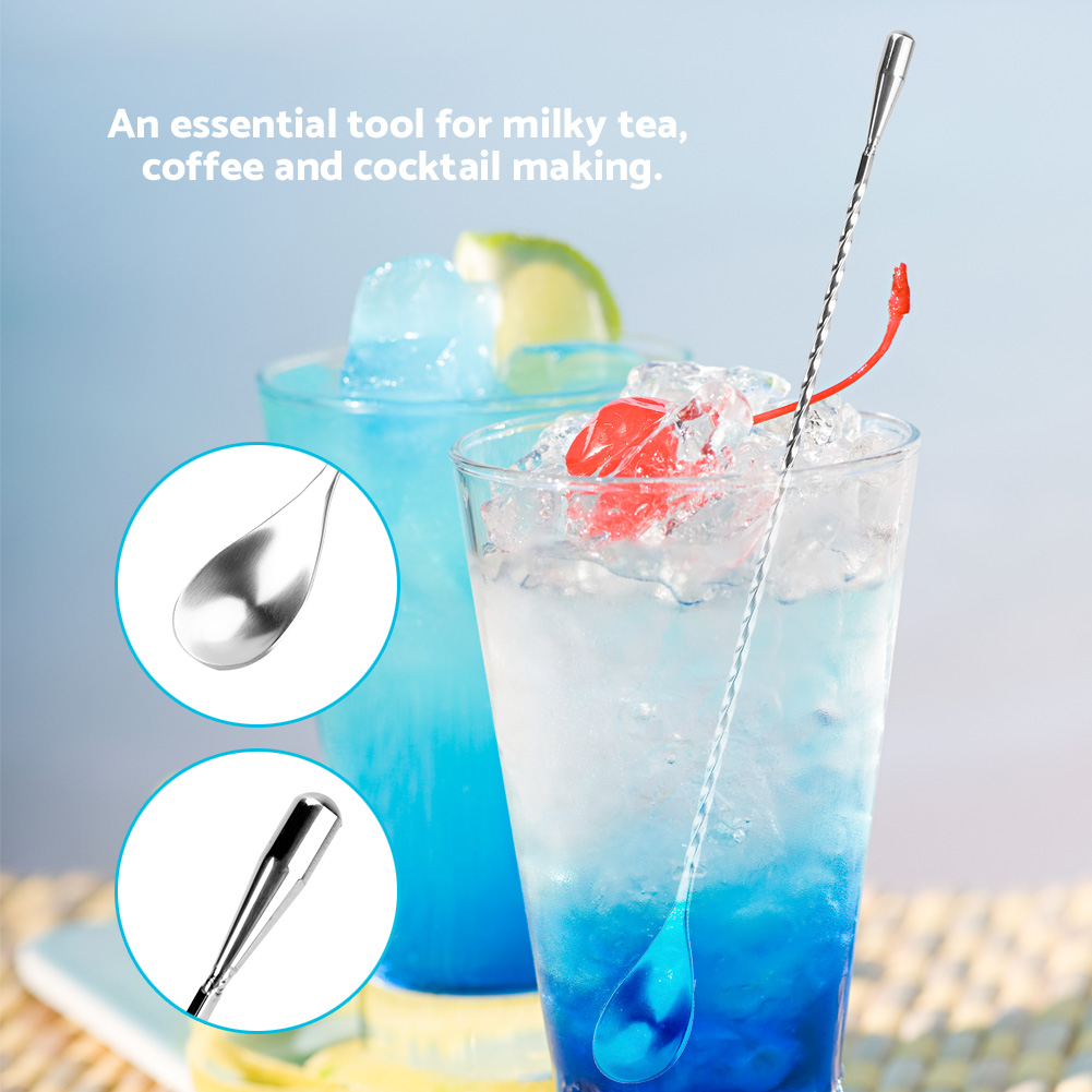 Bar Spoon Twisted - ช้อนบาร์สแตนเลส ช้อนผสมเครื่องดื่ม ช้อนบาร์สำหรับไวน์และค็อกเทล ช้อนบิดเกลียวด้ามยาว อุปกรณ์คนเครื่องดื่ม