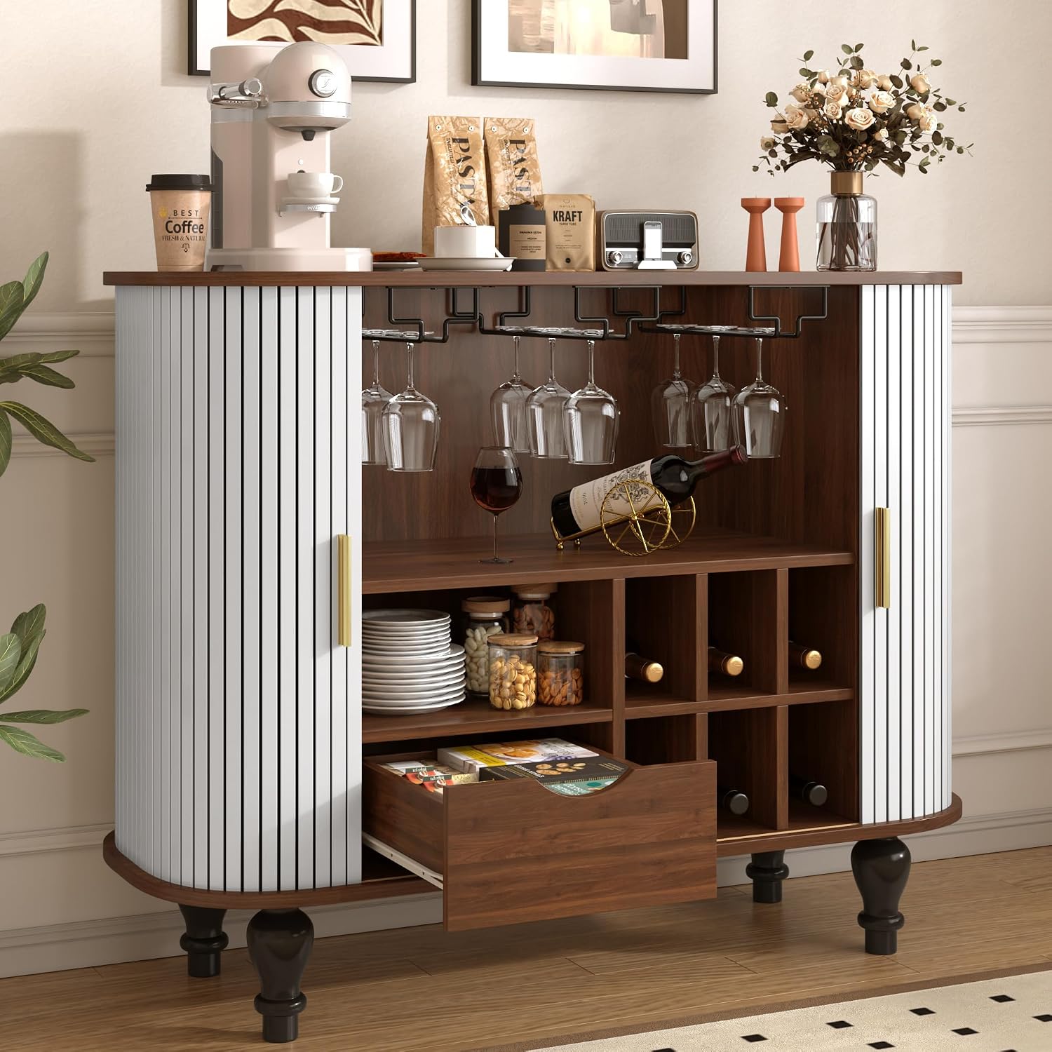 ตู้บาร์สีขาวพร้อมชั้นวางไวน์ 6 - Home Bar And Cabinet บทวิจารณ์และราคา