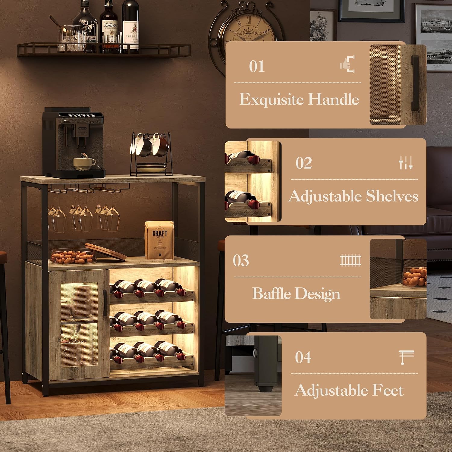ตู้เก็บไวน์ 3 ชั้น พร้อมไฟ LED - Home Bar And Cabinet บทวิจารณ์และราคา