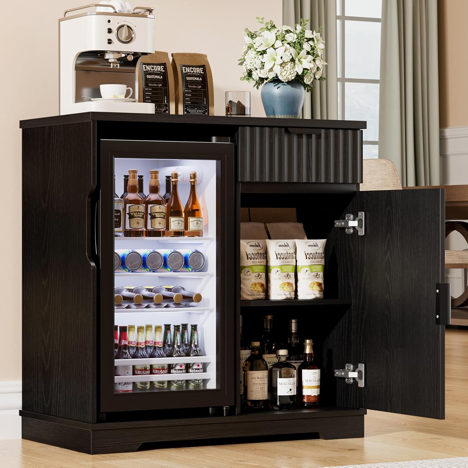 ตู้บาร์กาแฟแบบมีร่องพร้อมตู้เย - Home Bar And Cabinet บทวิจารณ์และราคา