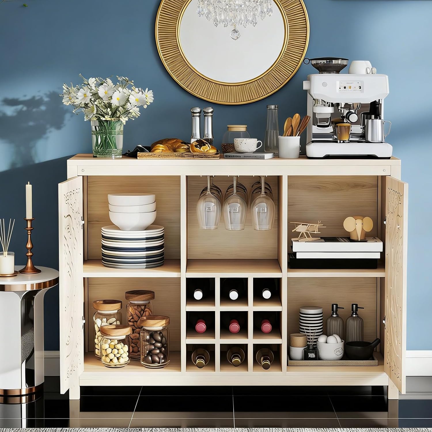 ตู้บาร์ไม้พร้อมชั้นวางไวน์ปรับ - Home Bar And Cabinet บทวิจารณ์และราคา