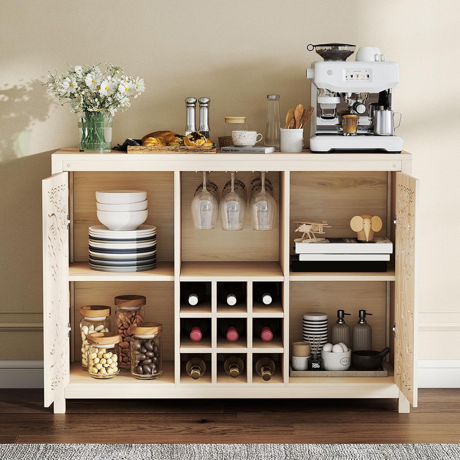 ตู้บาร์ไม้พร้อมชั้นวางไวน์ปรับ - Home Bar And Cabinet บทวิจารณ์และราคา