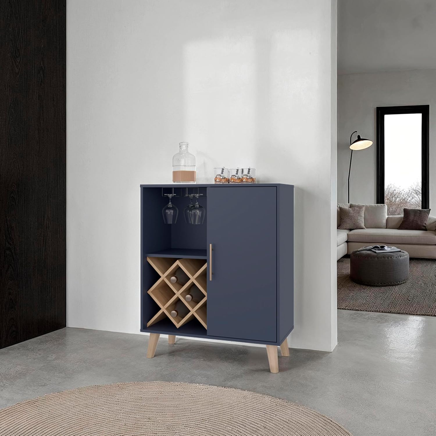 ตู้บาร์ไม้โอ๊คสีน้ำเงิน 4 ชั้น - Home Bar And Cabinet บทวิจารณ์และราคา