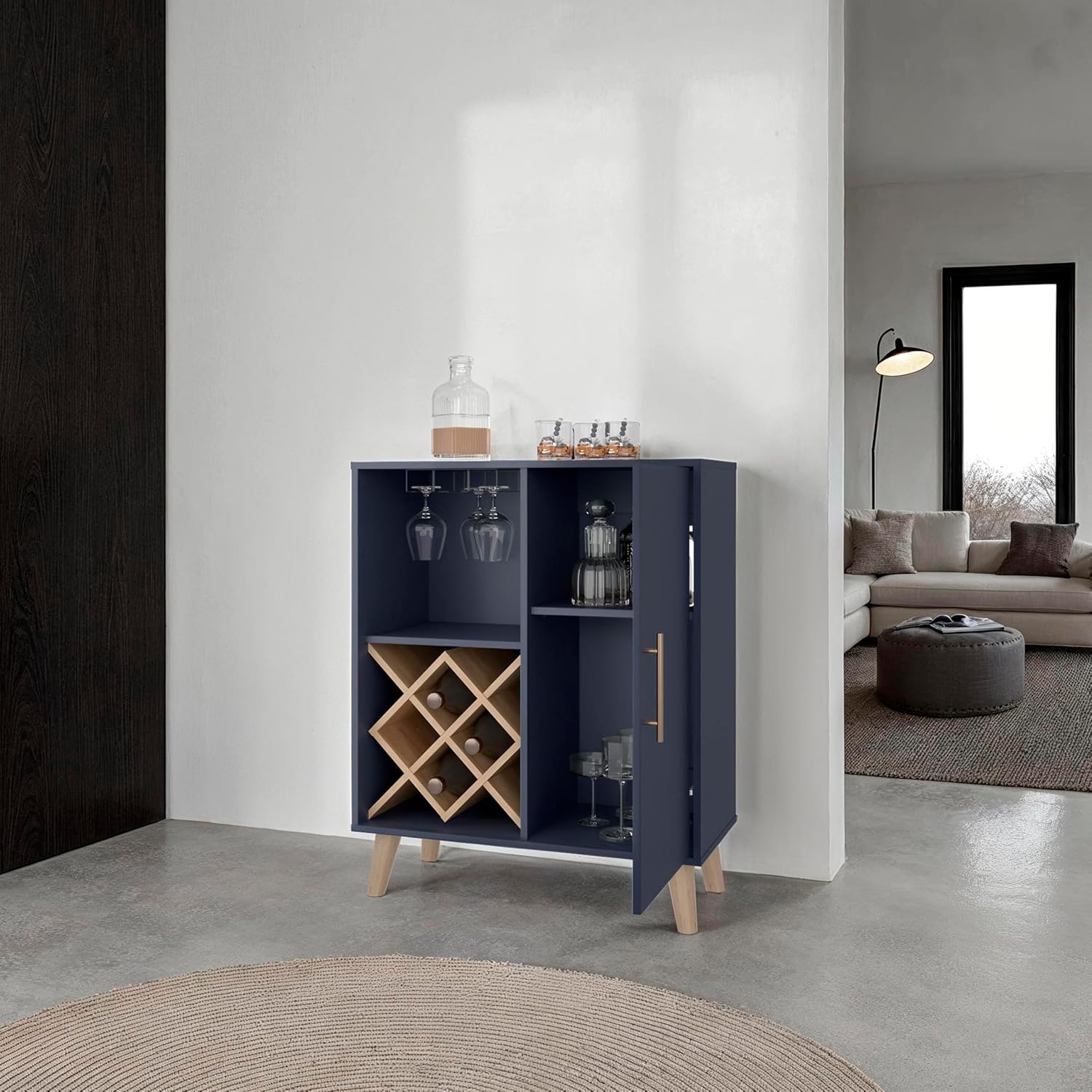 ตู้บาร์ไม้โอ๊คสีน้ำเงิน 4 ชั้น - Home Bar And Cabinet บทวิจารณ์และราคา